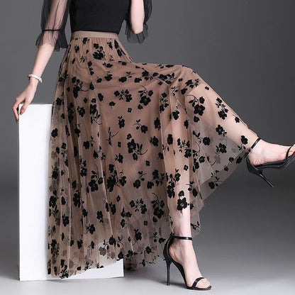 Elara Floral Tulle Midi Skirt