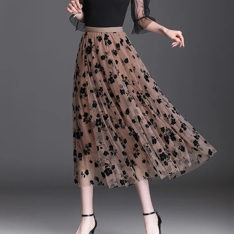 Elara Floral Tulle Midi Skirt