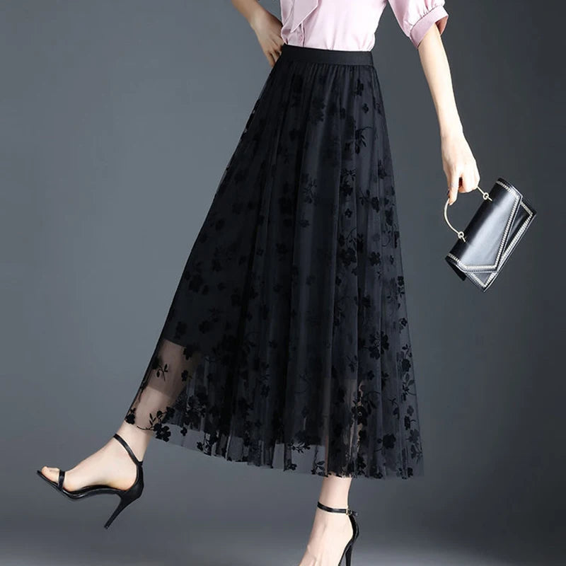 Elara Floral Tulle Midi Skirt